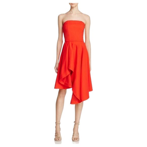 ELLIATT Origin Dress Flame Red Knit Strapless Asymmetrical Hem Size M Formal - Picture 1 of 10